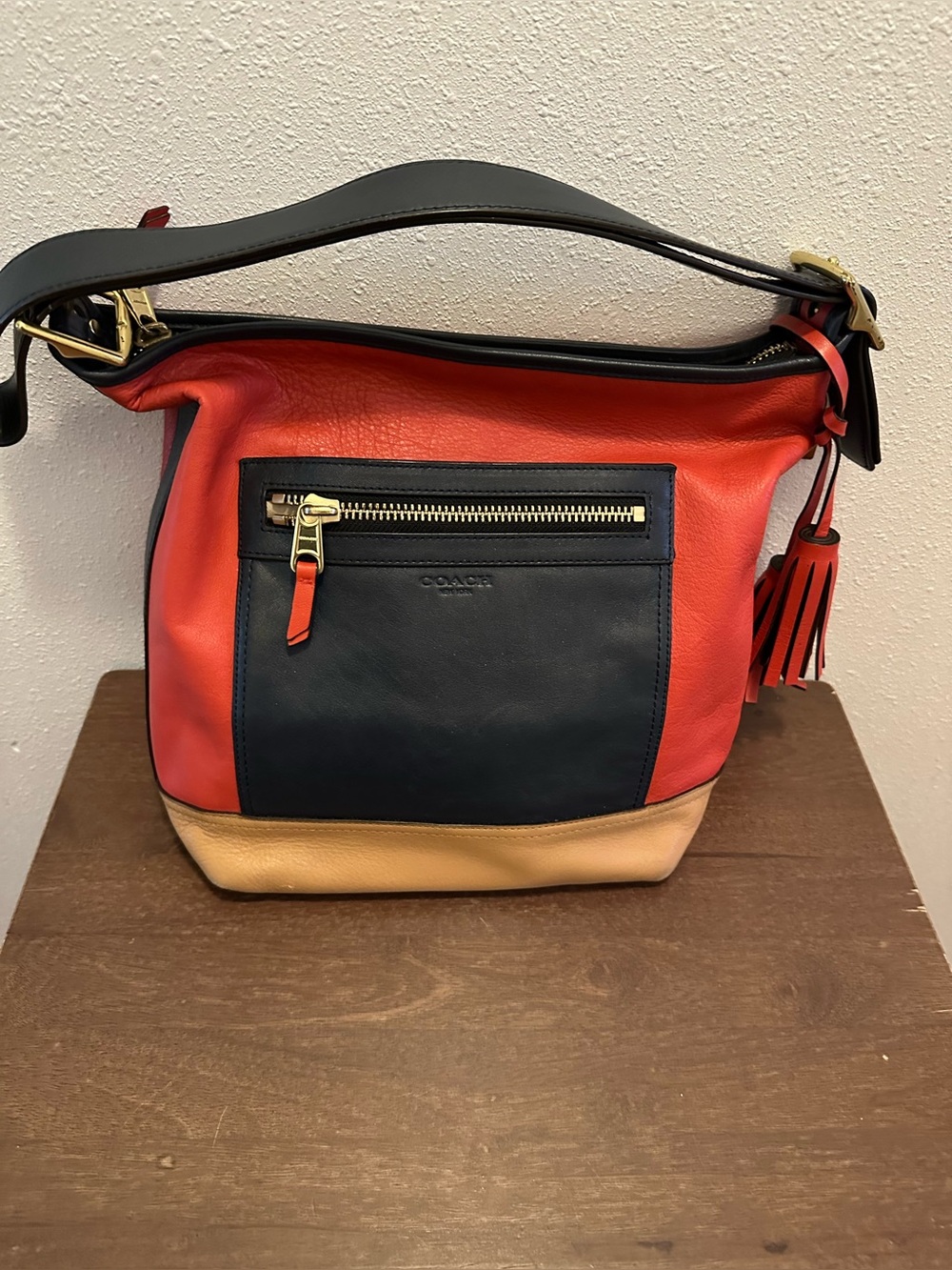 Coach Colorblock Leather Shoulder Bag - Red, Navy & Tan